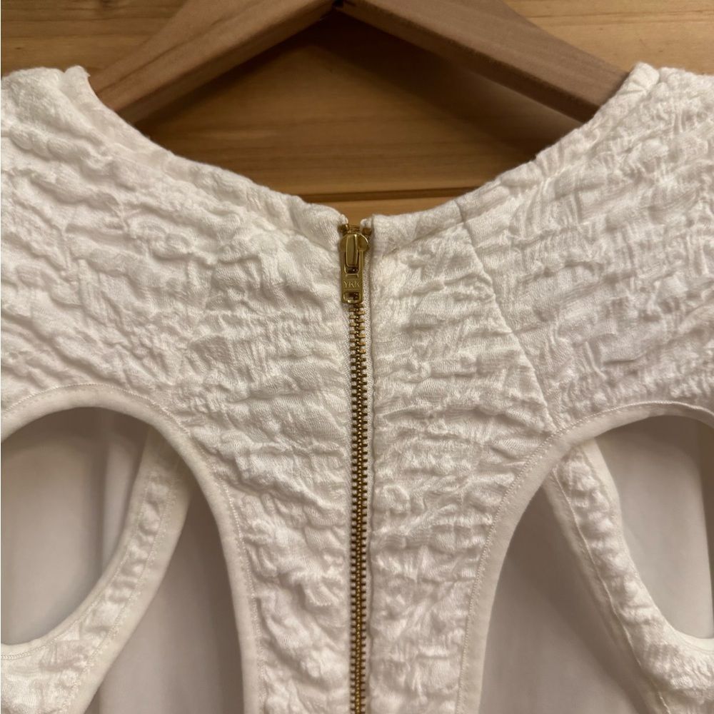 Sabina Musayev Sz Medium Bamboo Mini Dress Crinkle Cut Out Shoulder Pads Bridal - Picture 10 of 15